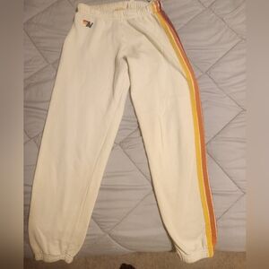 Aviator Nation Cream Sweatpants with Rainbow Stripes
